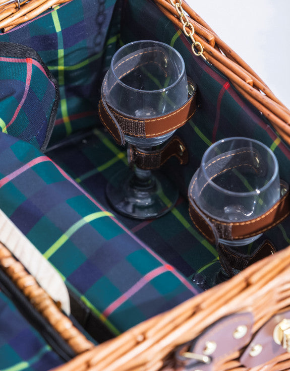 Luxury Tartan Picnic Hamper for Two | Leather Handles & Full Accessories Set