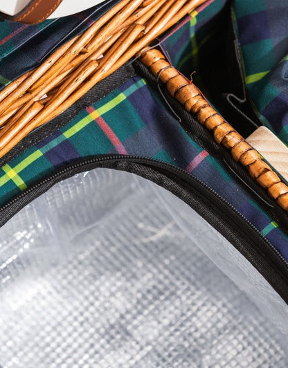 Luxury Tartan Picnic Hamper for Two | Leather Handles & Full Accessories Set